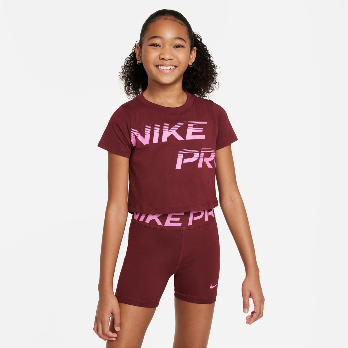 Nike Dri-Fit Essential Cropped T-shirt Meisjes - donkerrood, roze