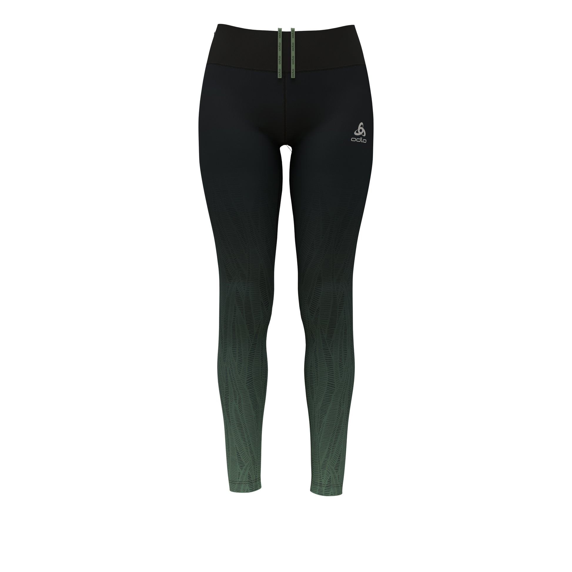 Odlo Print Tight Dames-Zwart,Groen