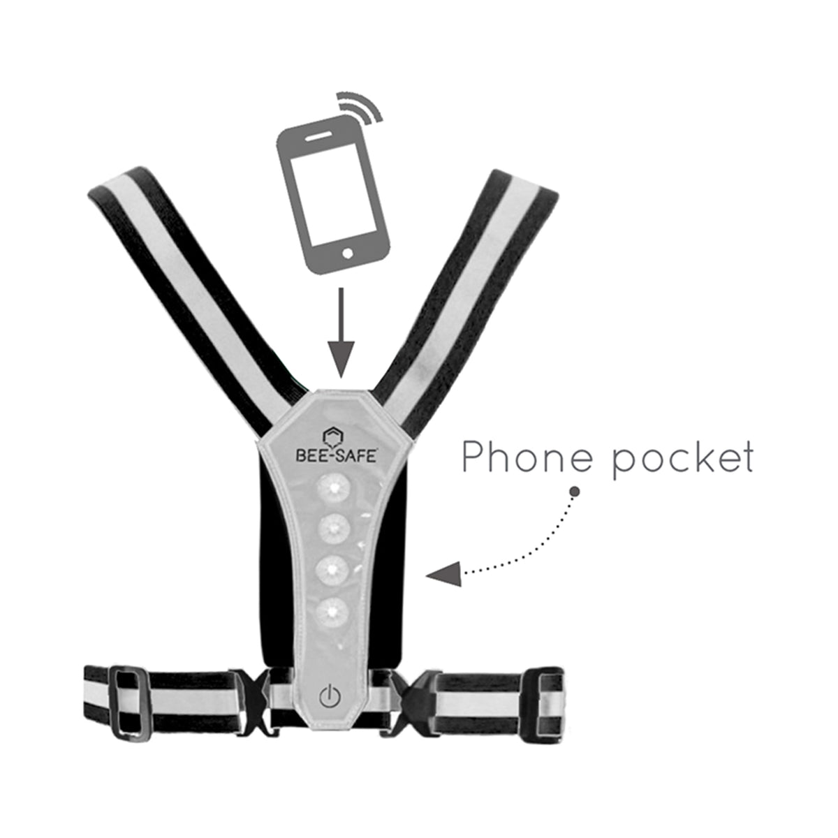 Bee-Safe Led Harness Phone Pocket Lichtsysteem-Zilver