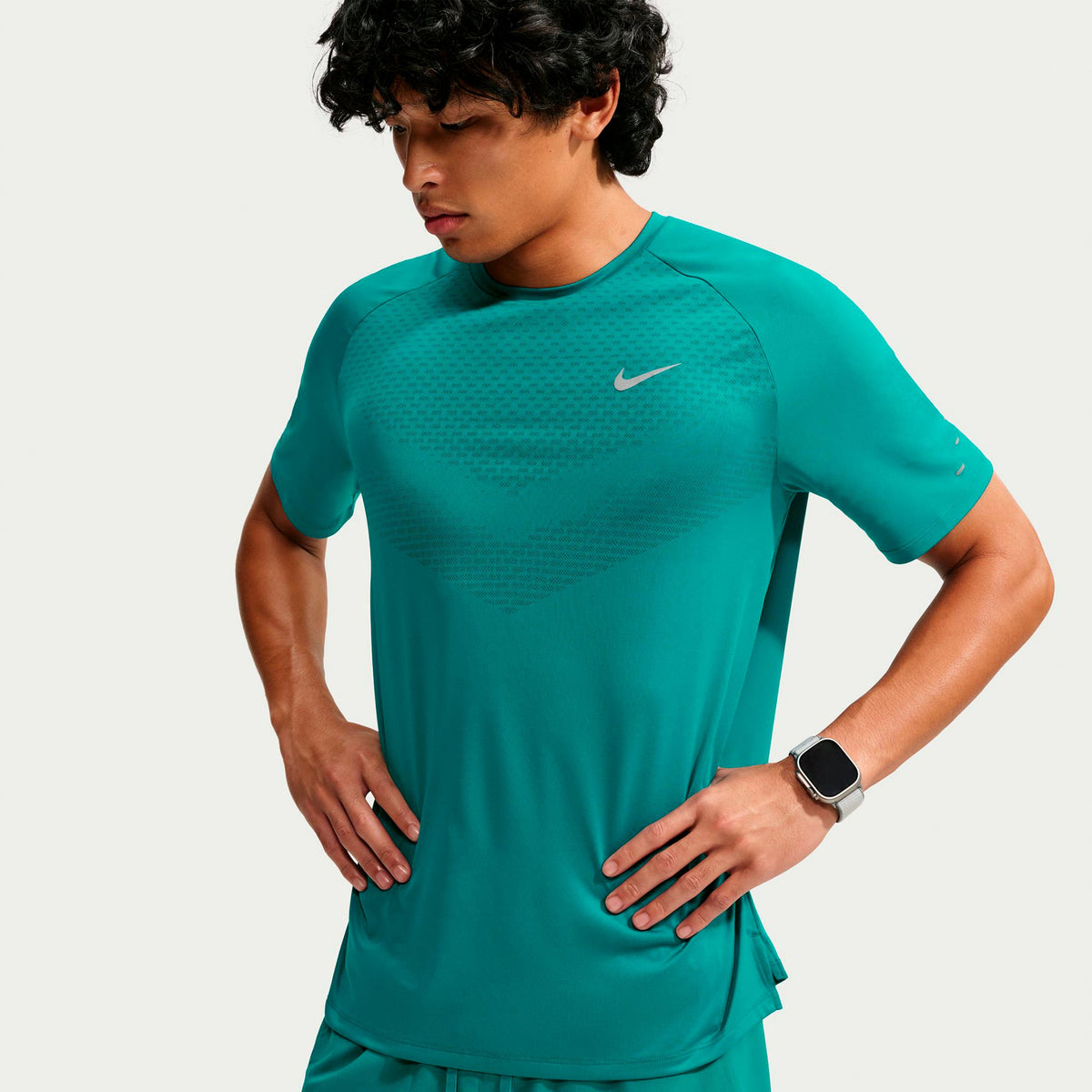 Nike Stride  Hardloopshirt Heren - petrolblauw, zilver