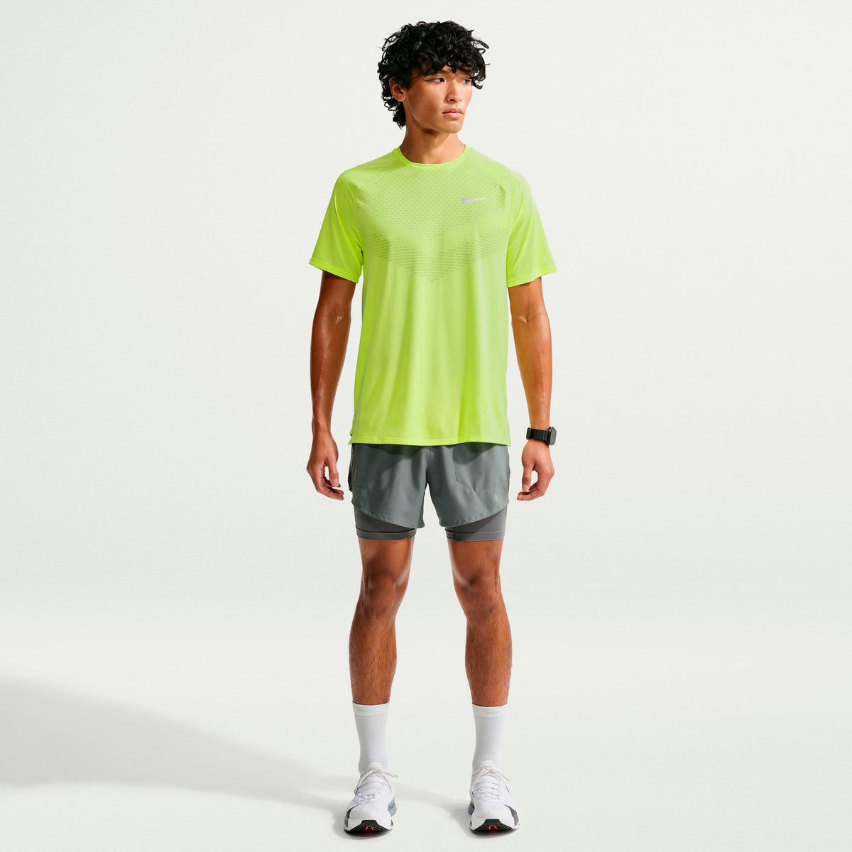 Nike Stride  Hardloopshirt Heren - citroengeel, zilver