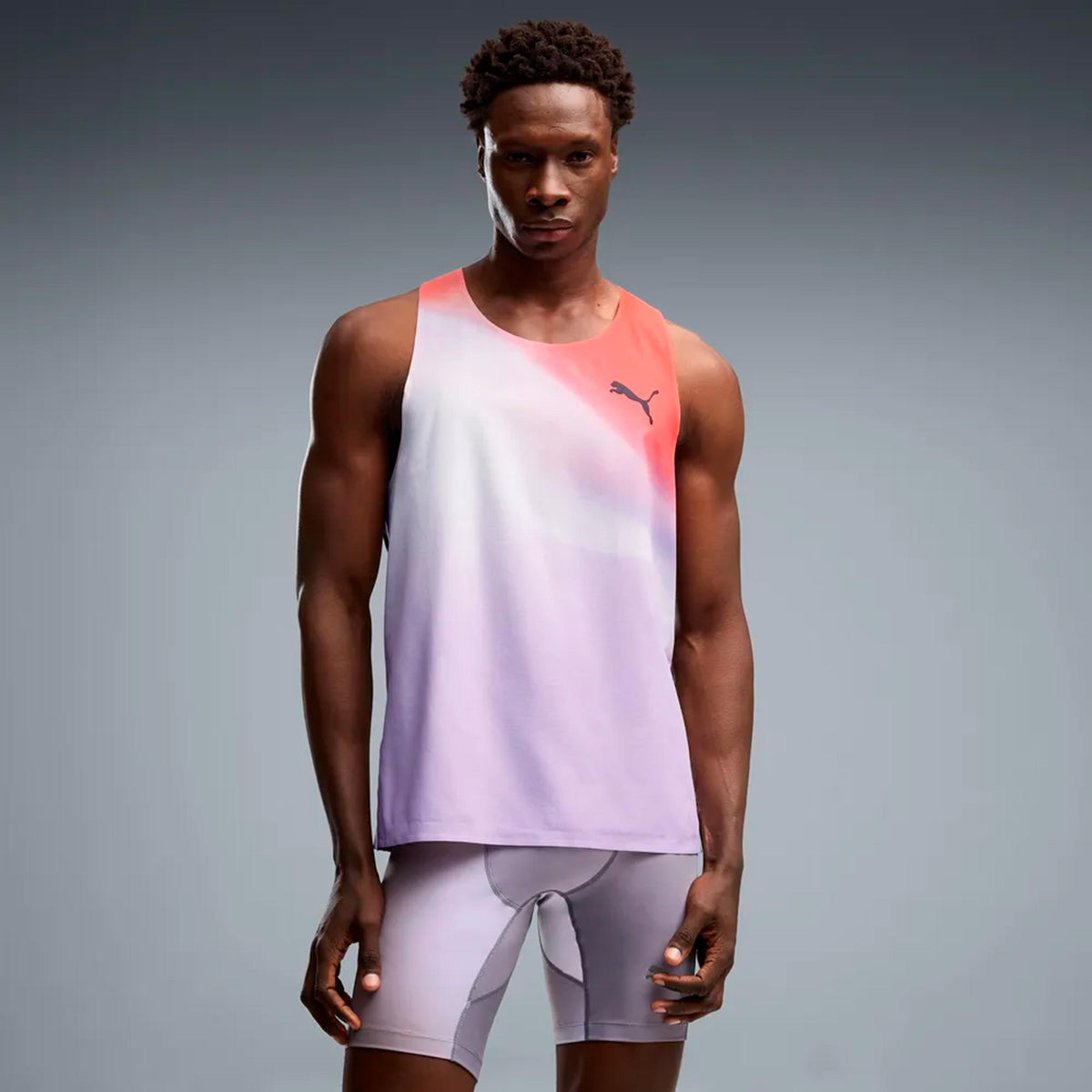 Puma Lightspeed Ultraweave Graphic  Hardloopshirt Heren - lichtgrijs, oranje