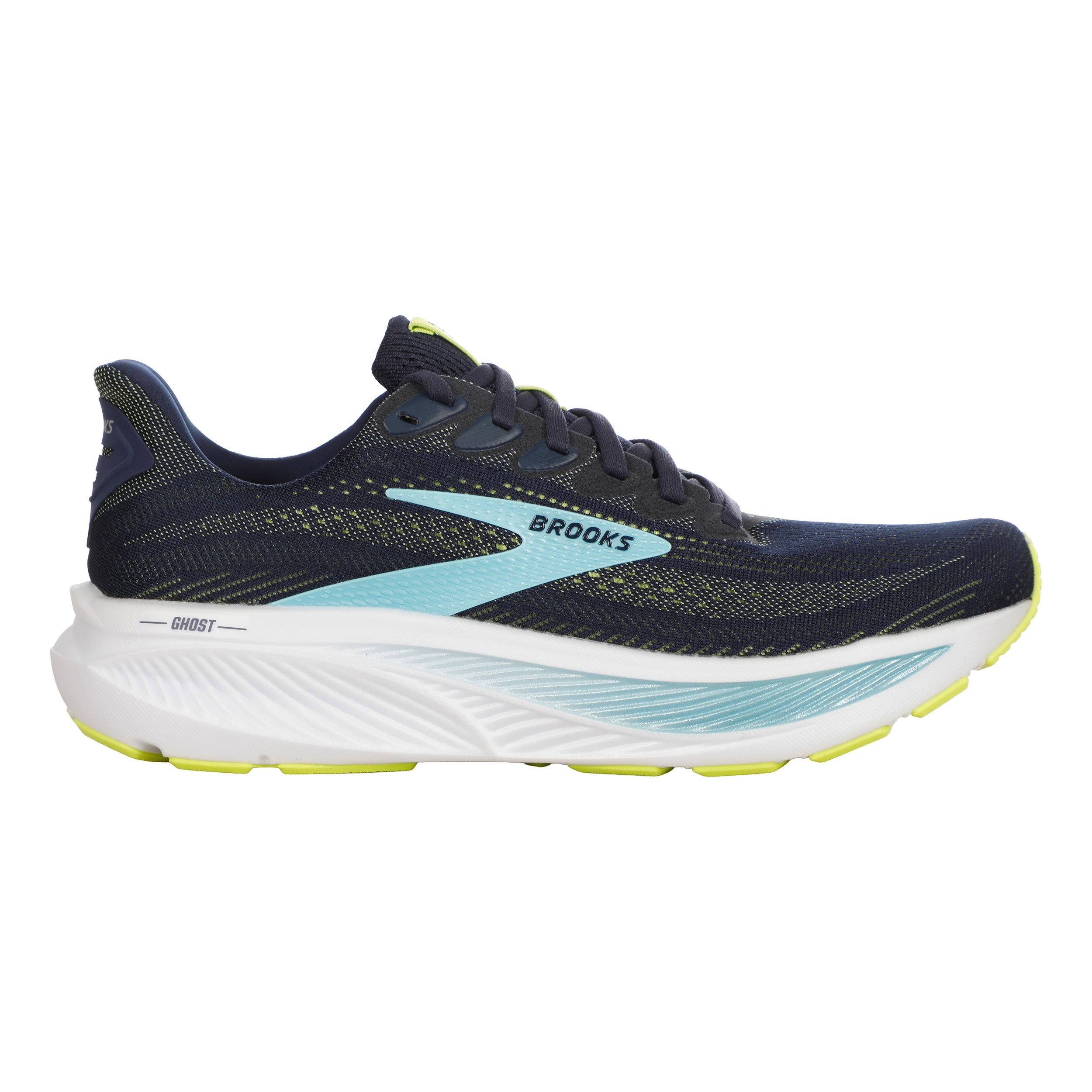 Brooks Ghost 17 WIDE Neutrale schoen Heren - donkerblauw, limoen