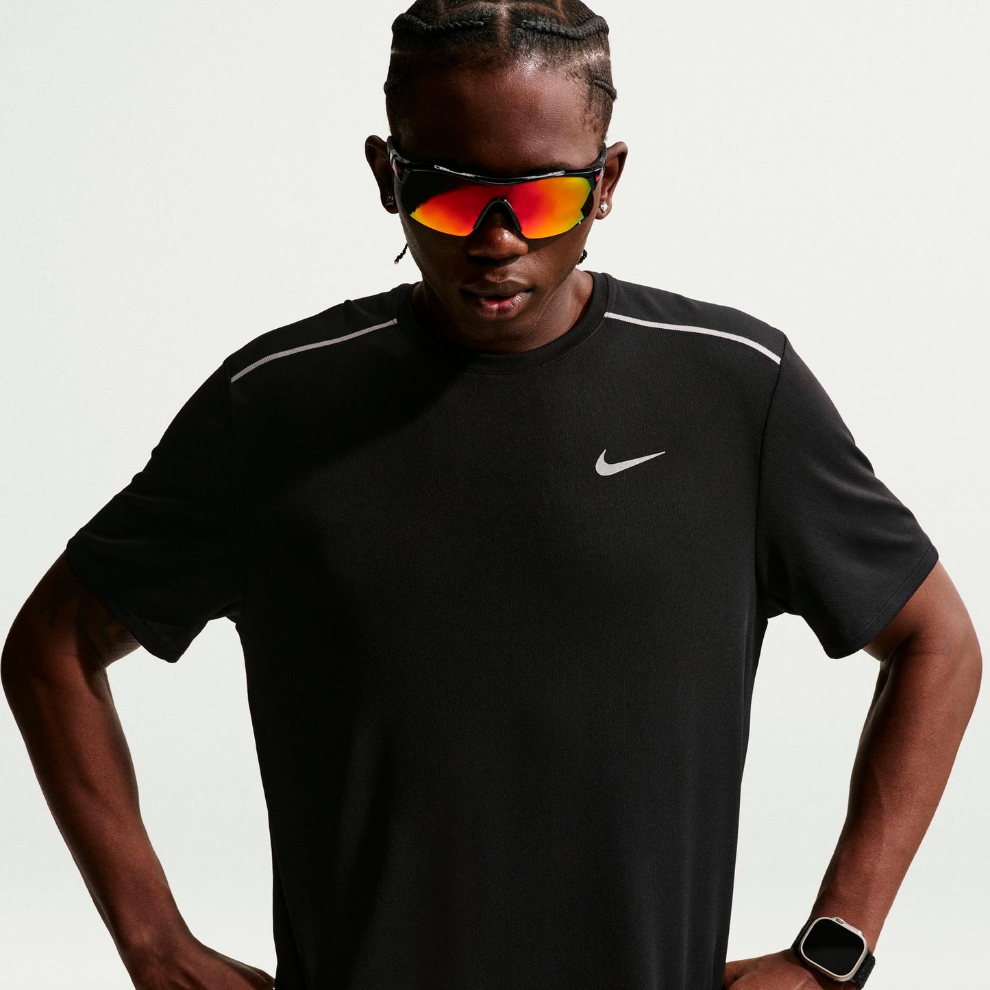 Nike Miler  Hardloopshirt Heren - zwart, zilver