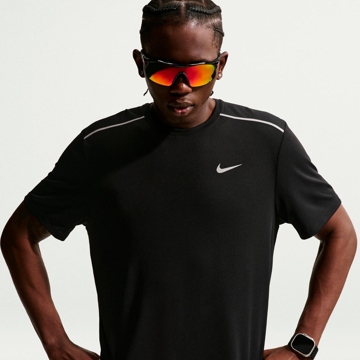 Nike Miler  Hardloopshirt Heren - zwart, zilver