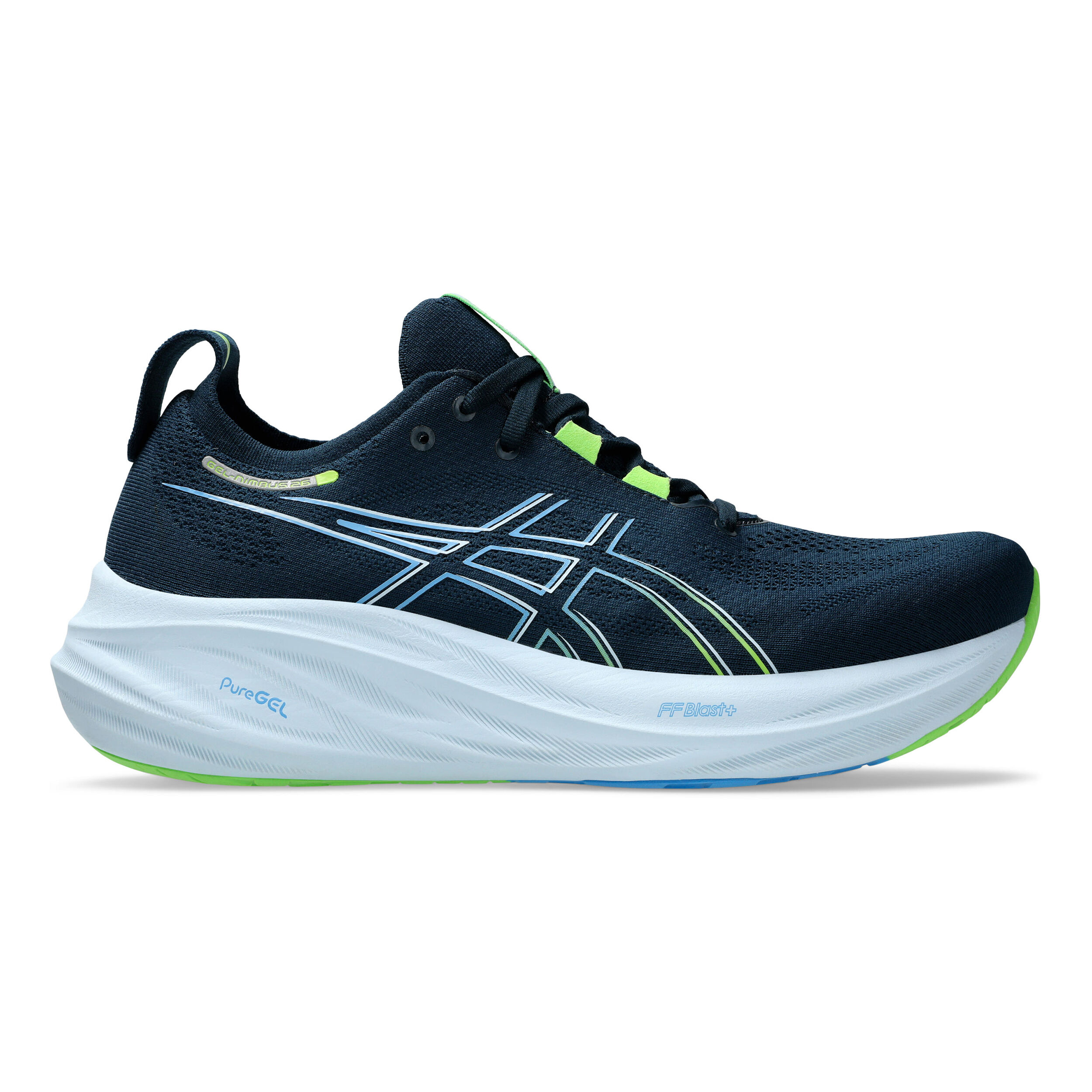 ASICS Gel Nimbus 26 Neutrale Schoen Heren Donkerblauw Neongroen online kopen Running Point NL